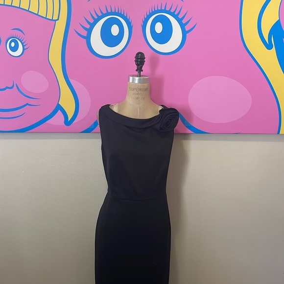 Valentino Techno Couture Black Wool Rose Sheath Dress NWT